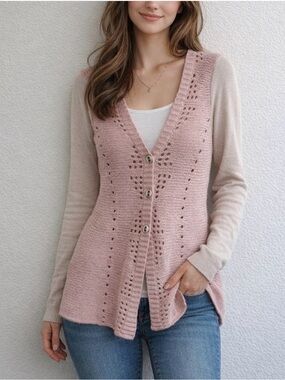 Free People Pointelle Pinwheel Pink Cardigan Size XS